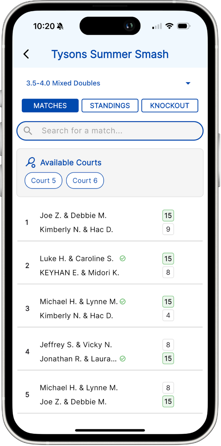 Matches Page Screenshot