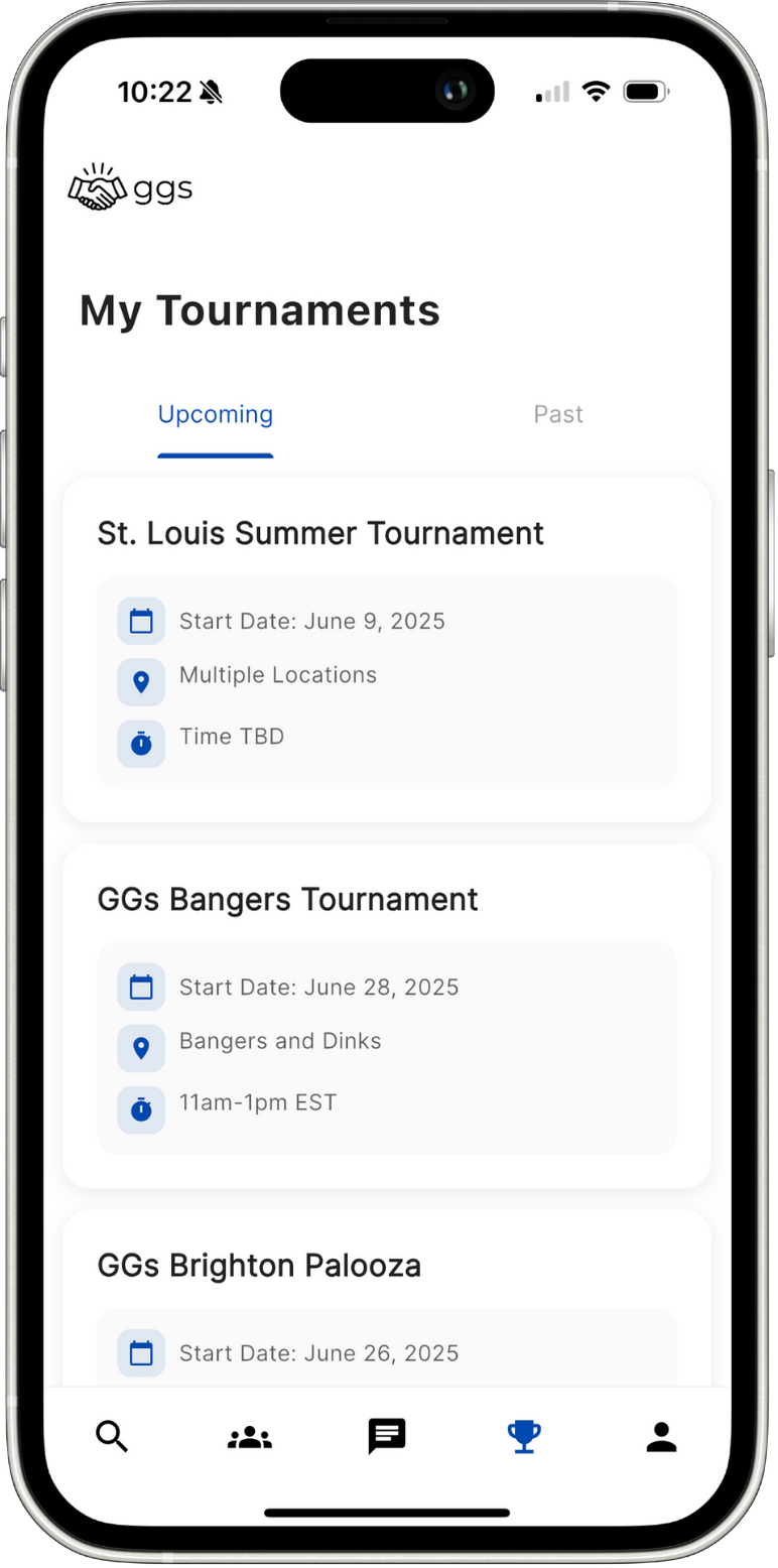 My Tournaments Page Screenshot