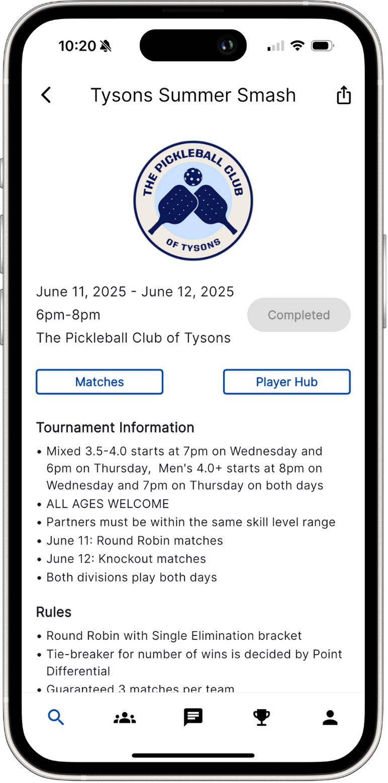 Tournament Dashboard Screenshot